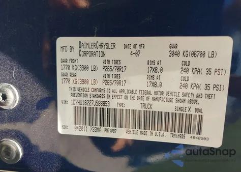 2007 Dodge Ram 1500 Slt/Trx4 Off Road/Sport from USA, damaged, VIN 1D7HU18227J588853